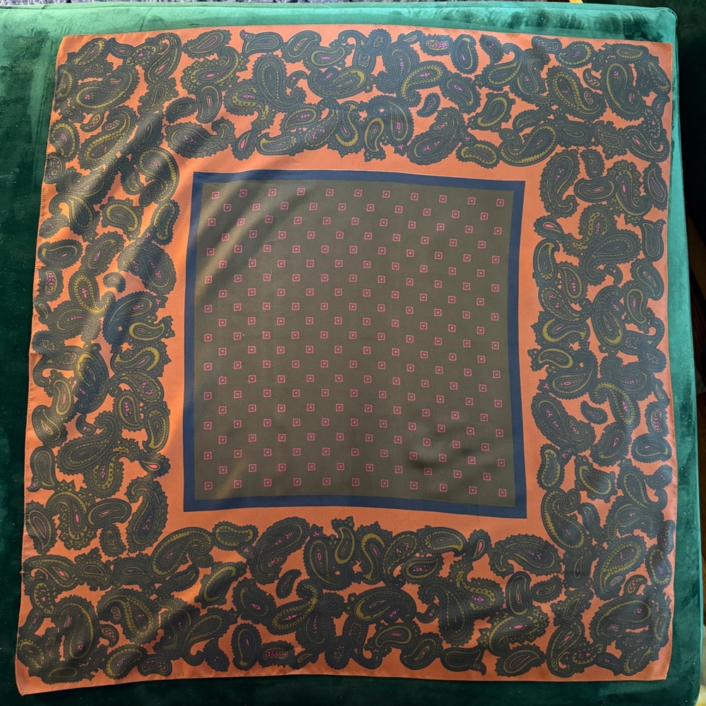 Totes Vintage Paisley Square Scarf Brown Orange Made in Italy